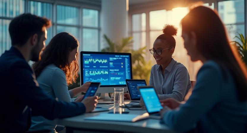 People using technology for digital income solutions